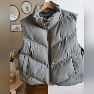 Zara Rubberized Puffer Vest, Sage, Large
